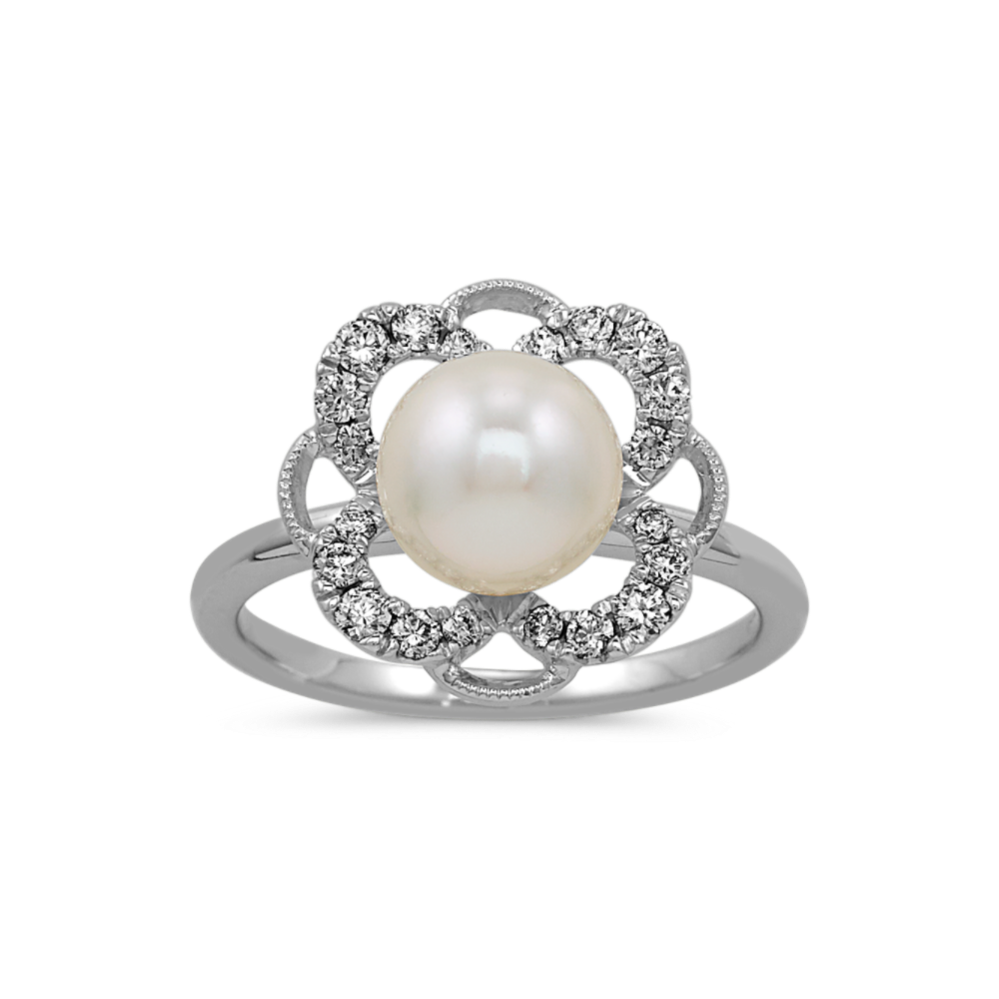 8mm Akoya Cultured Pearl and Diamond Ring