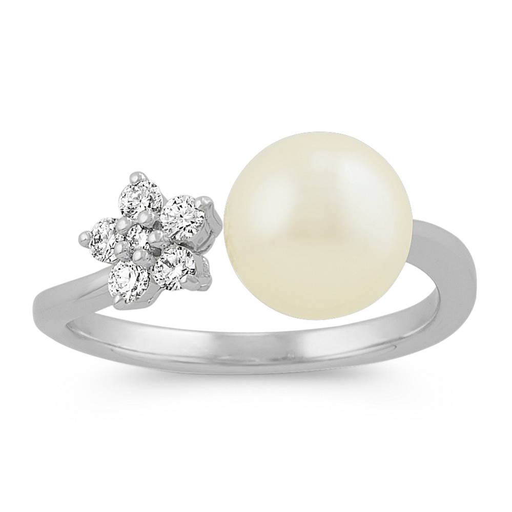 8mm Freshwater Cultured Pearl and Diamond Ring