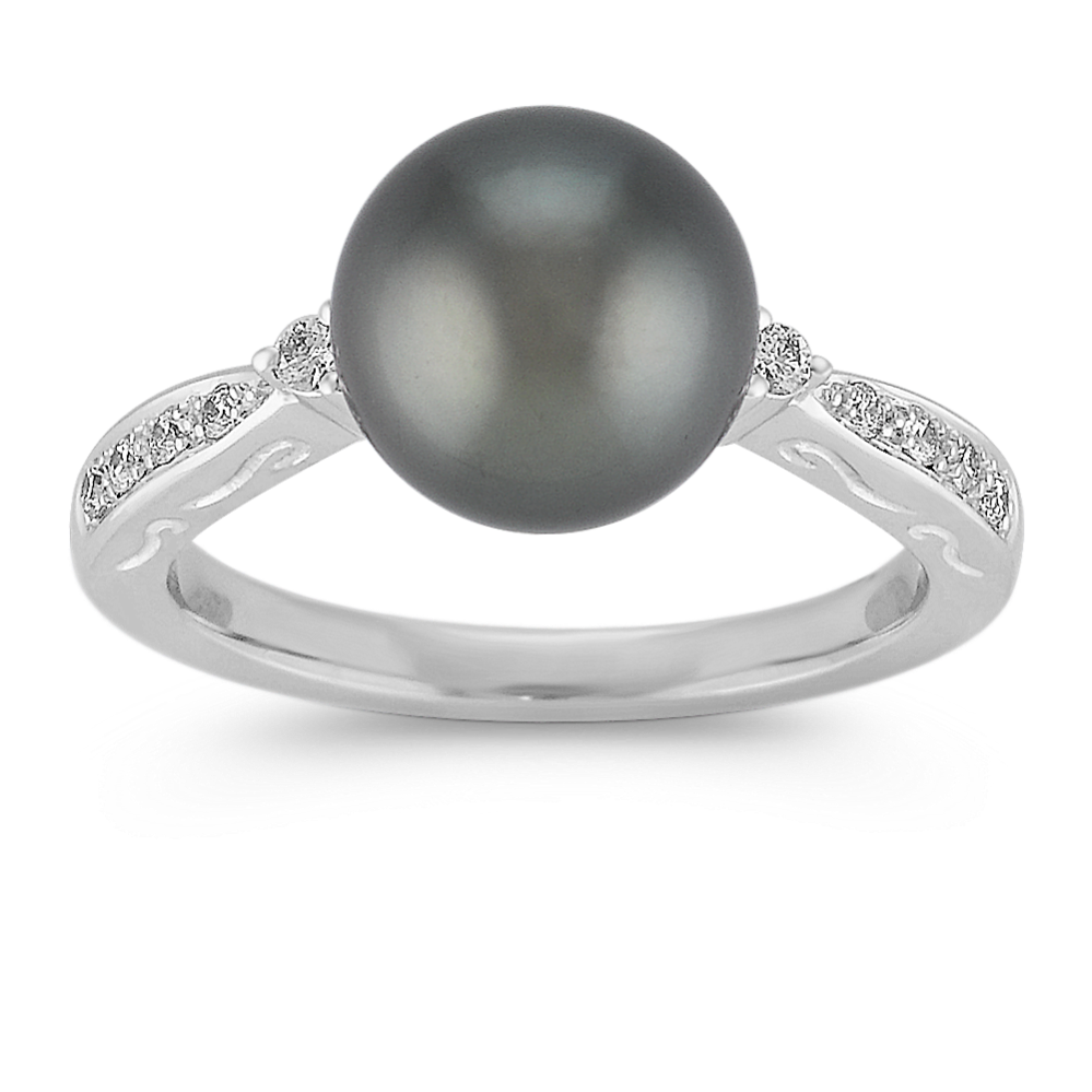 9mm Tahitian Cultured Pearl and Diamond Ring