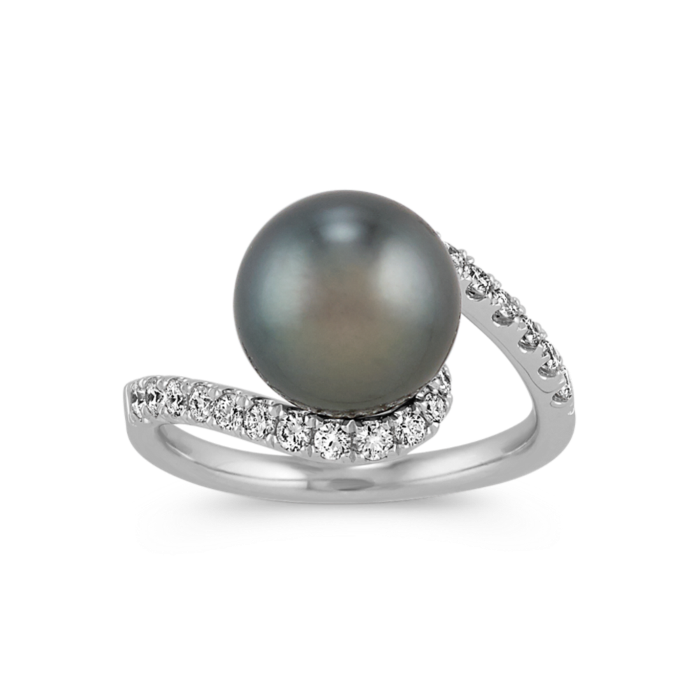 9mm Tahitian Cultured Pearl and Diamond Ring | Shane Co.