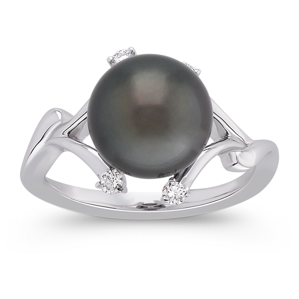 9mm Tahitian Cultured Pearl and Round Diamond Ring