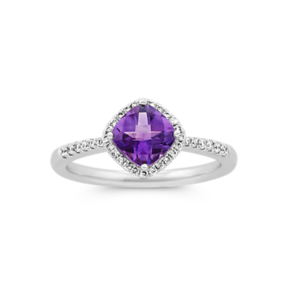 Tabea Amethyst and Diamond Ring in 14K White Gold