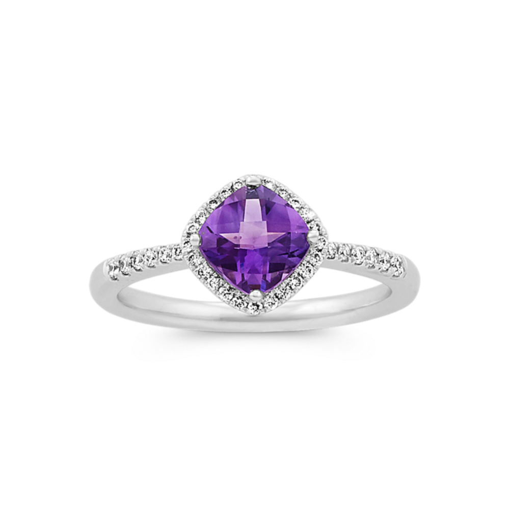 Tabea Amethyst and Diamond Ring in 14K White Gold