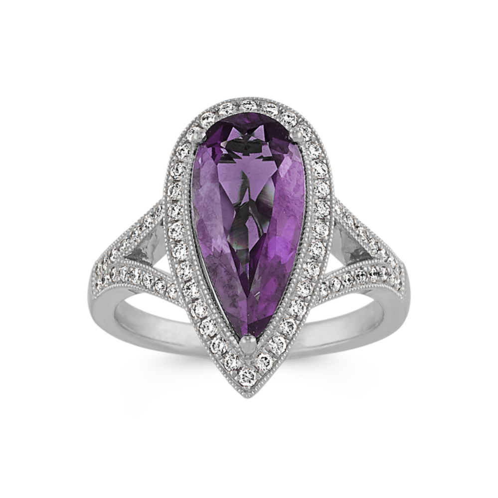 Violetta Amethyst and Diamond Cocktail Ring in 14K White Gold