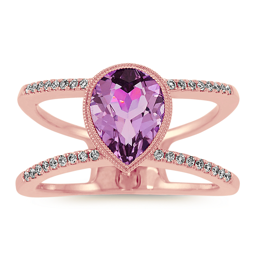 Amethyst and Diamond Double-Band Ring