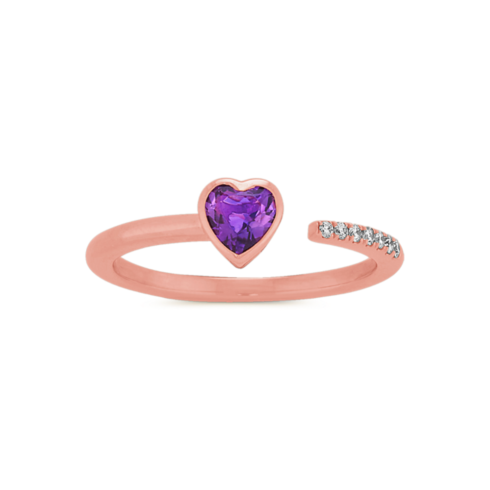 Candy-Heart Amethyst & Diamond Open Ring