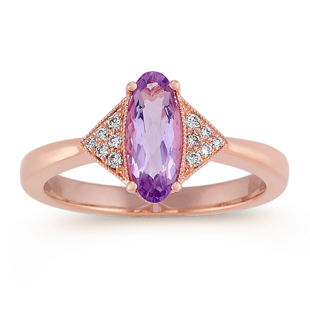 Amethyst and Diamond Ring in 14k Rose Gold