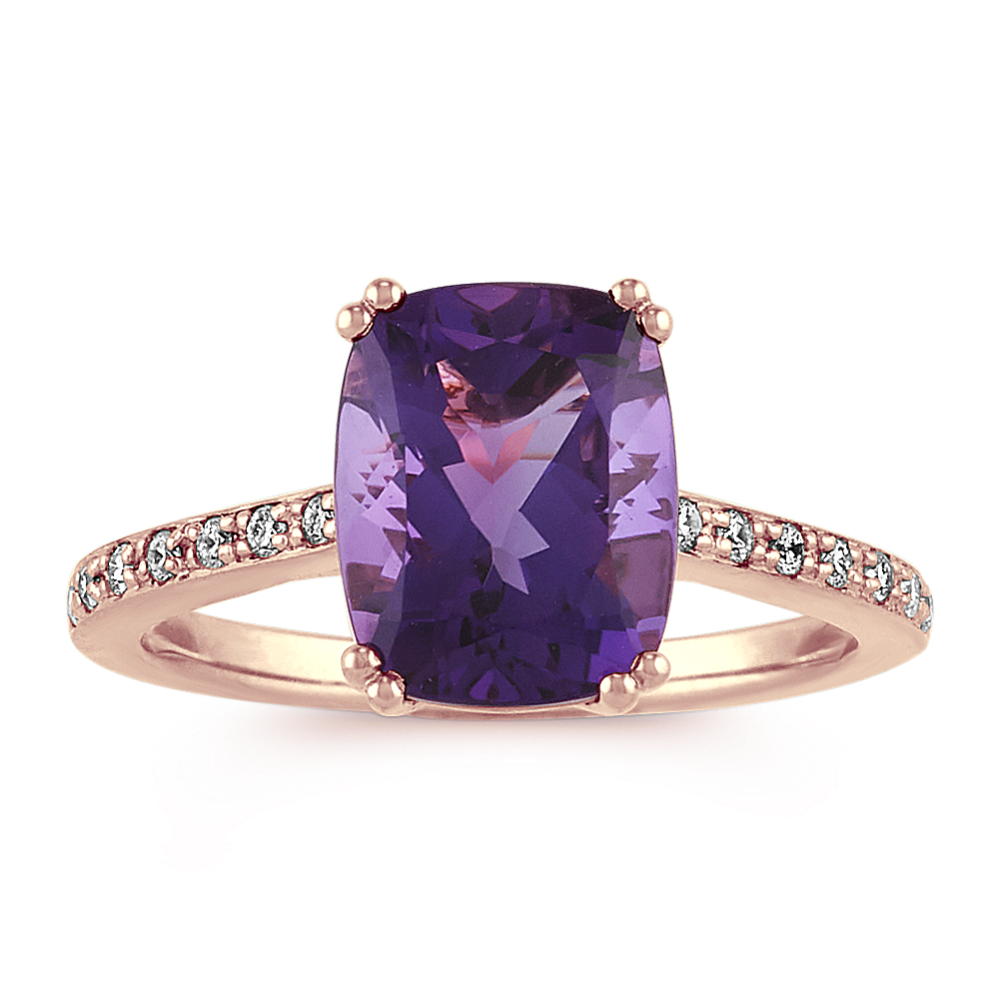 Amethyst and Diamond Ring in 14k Rose Gold