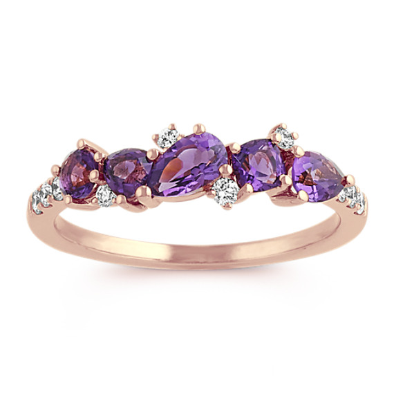 Amethyst and Diamond Ring in 14k Rose Gold