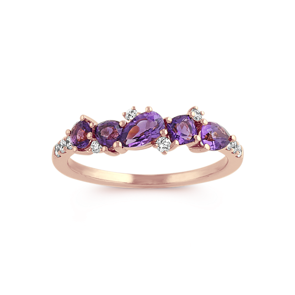 Larkspur Amethyst and Diamond Ring in 14K Rose Gold