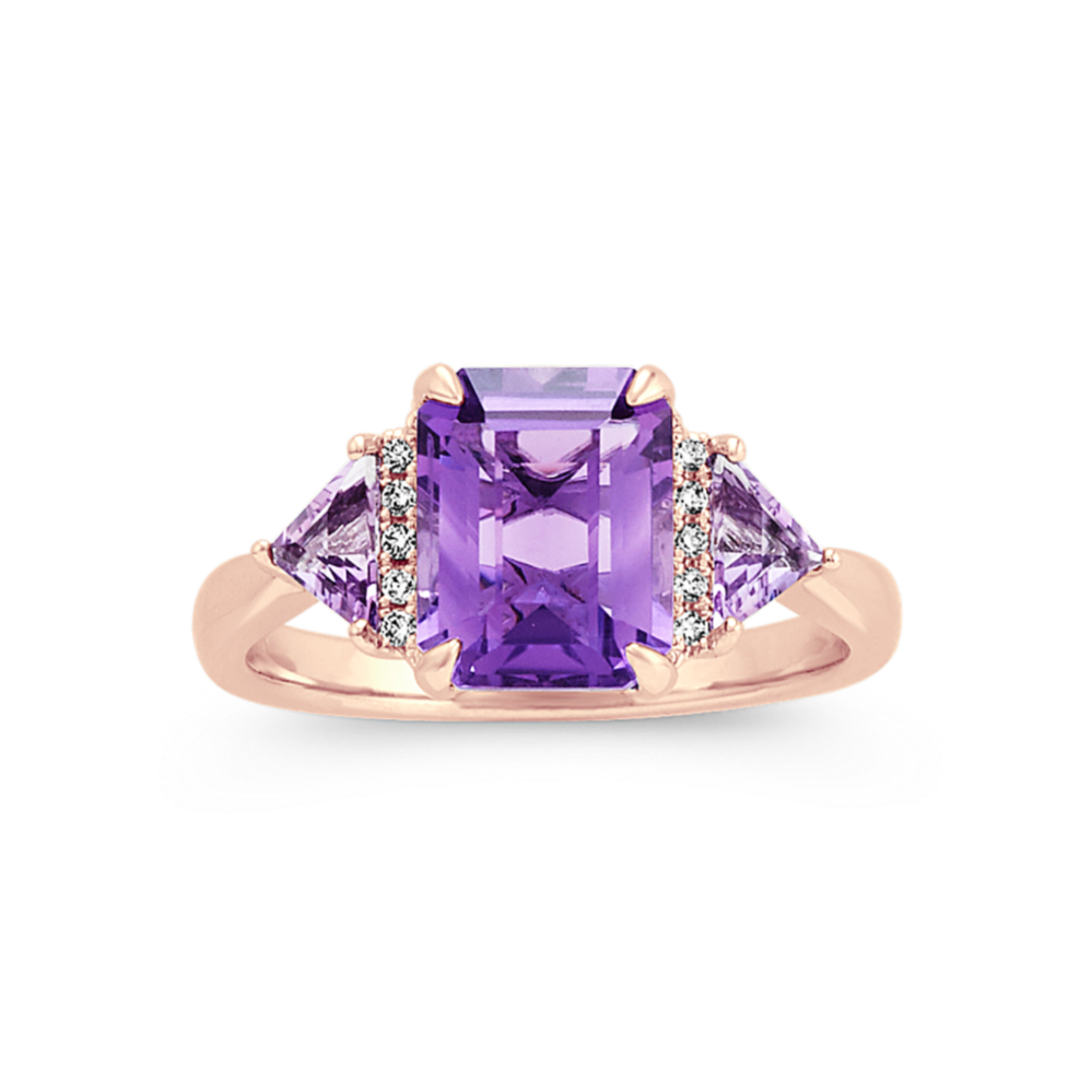 Mira Amethyst and Diamond Ring in 14K Rose Gold