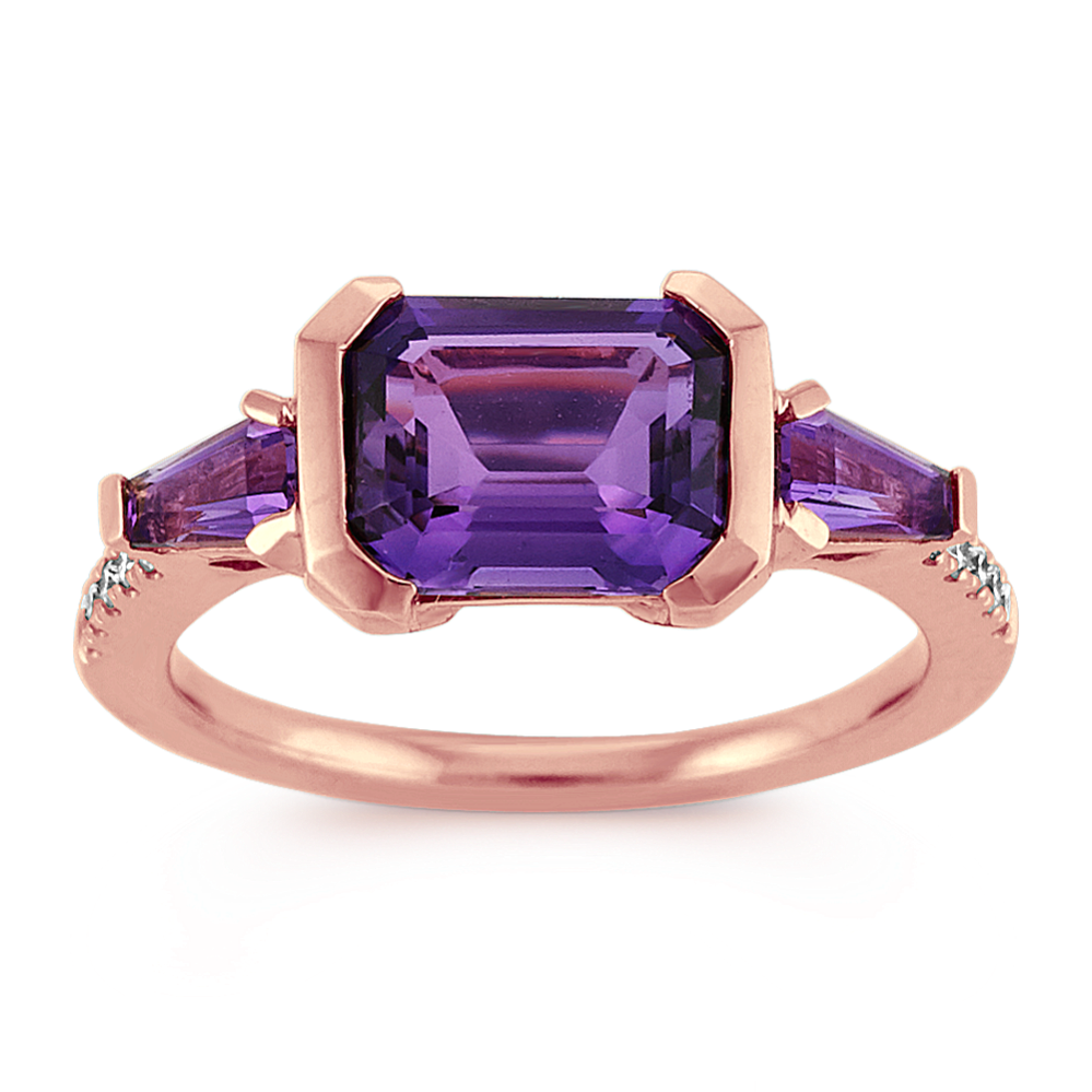 Amethyst and Diamond Ring in 14k Rose Gold