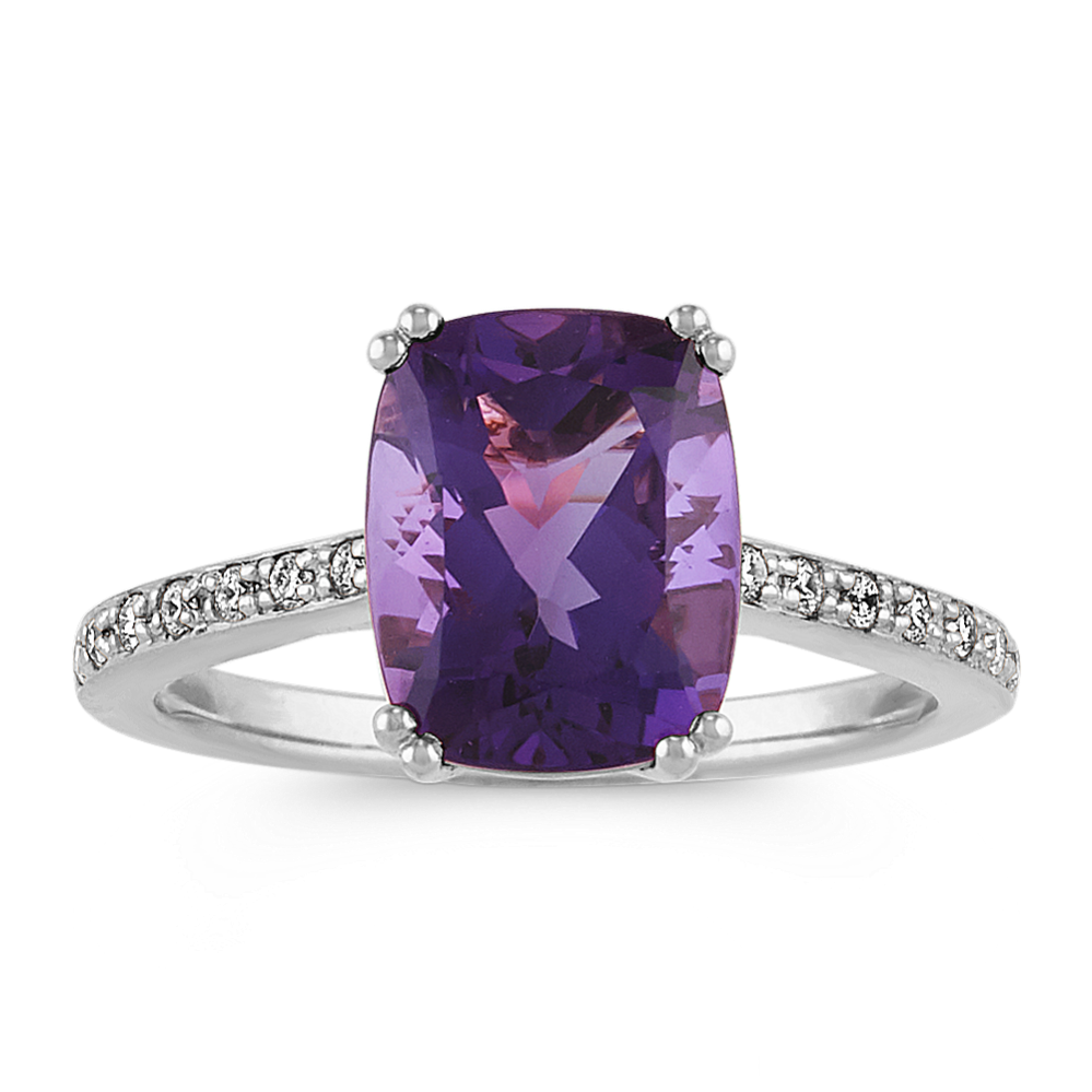 Amethyst and Diamond Ring in 14k White Gold