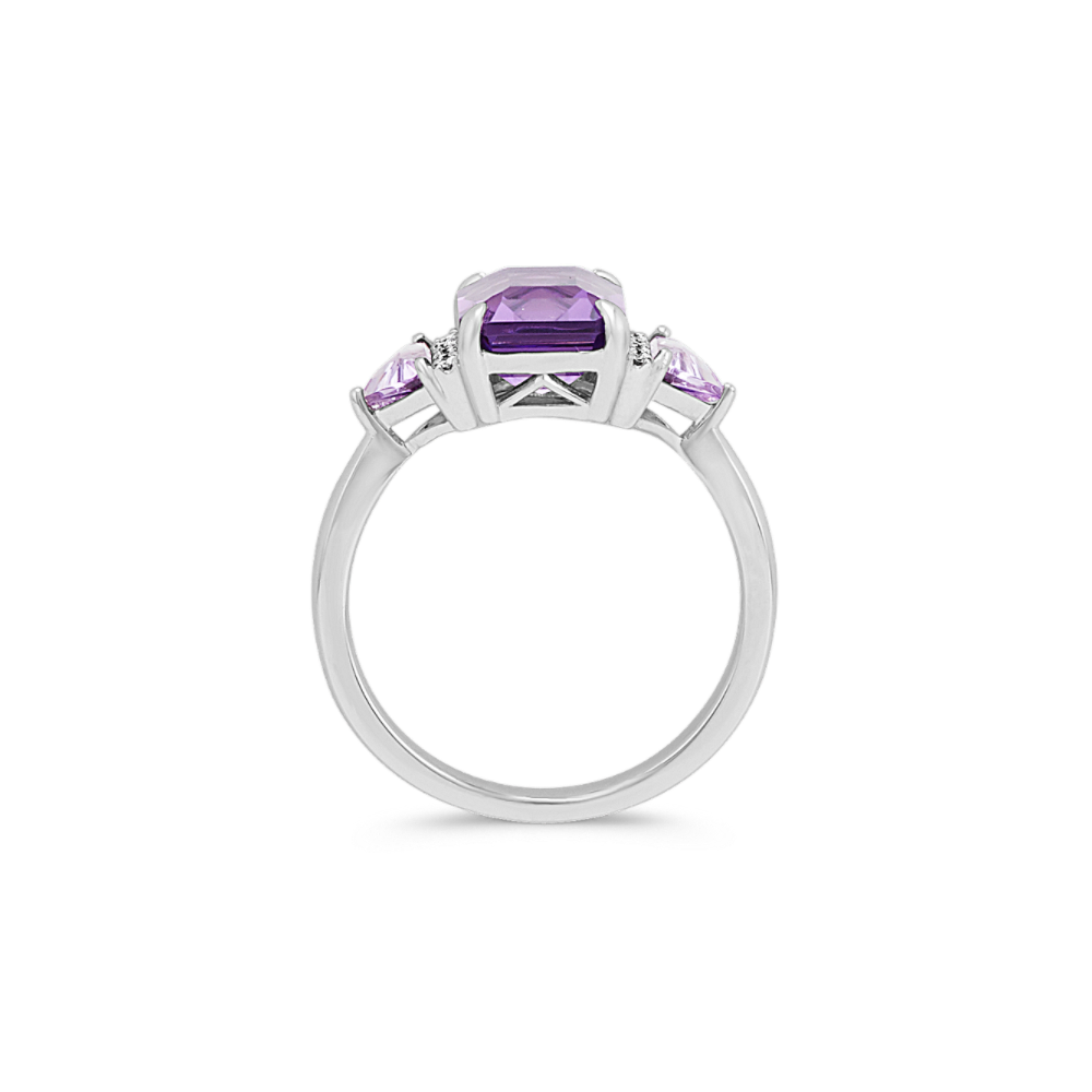 Mira Amethyst and Diamond Ring in 14K White Gold