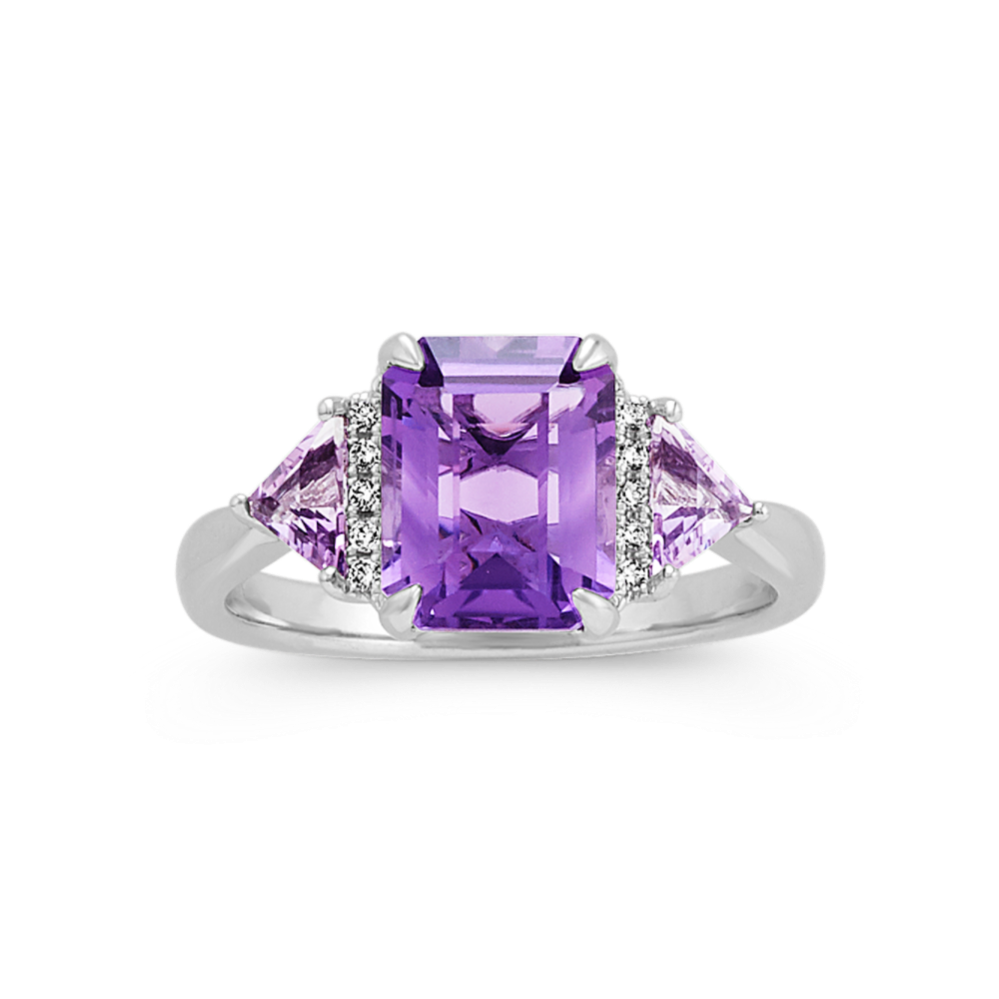 Mira Amethyst and Diamond Ring in 14K White Gold