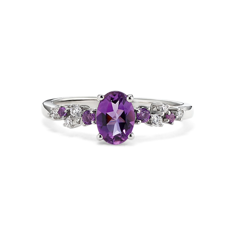 Seraphina Natural Amethyst & Natural Diamond Ring in Sterling Silver