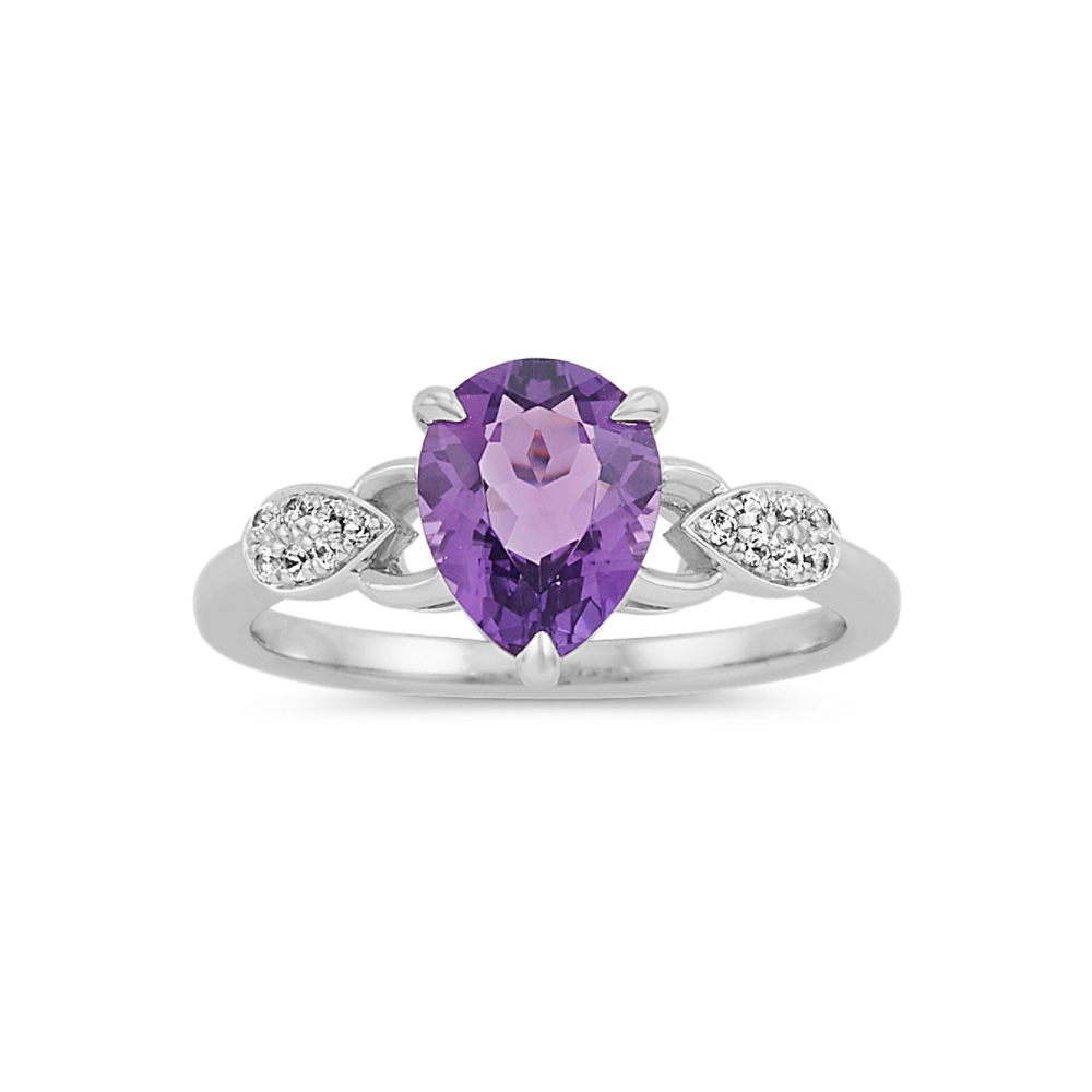 Dublin Natural Amethyst and White Natural Sapphire Ring in Sterling Silver