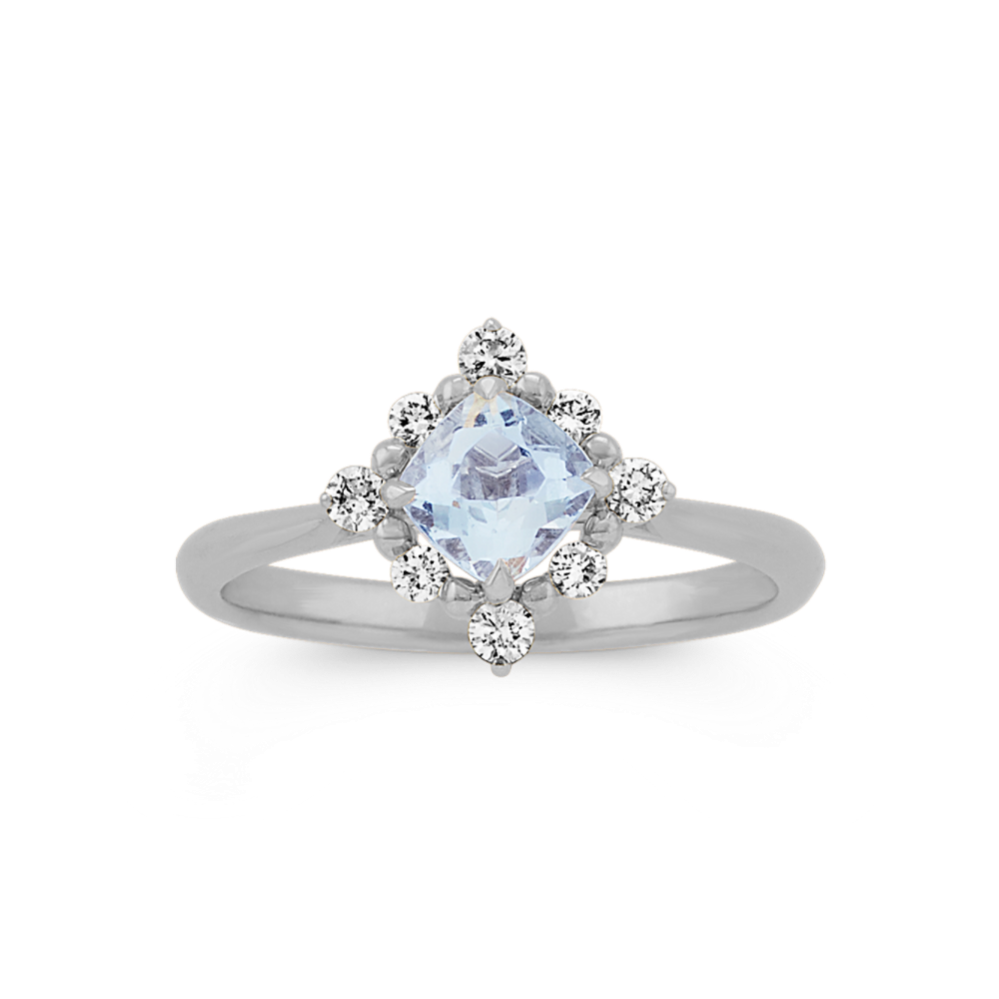 Aquamarine Diamond Ring in 14k White Gold