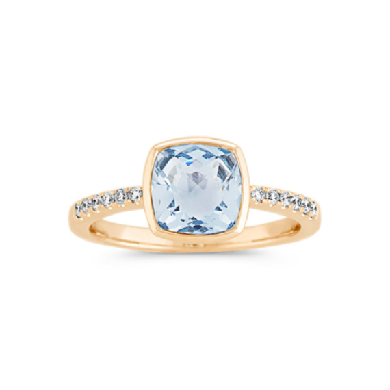 Elara Aquamarine and Diamond Ring in 14K Yellow Gold