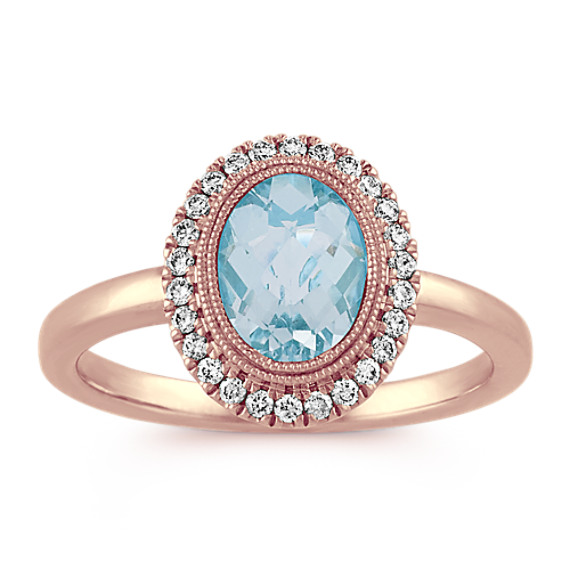 Aquamarine and Diamond Ring in 14k Rose Gold