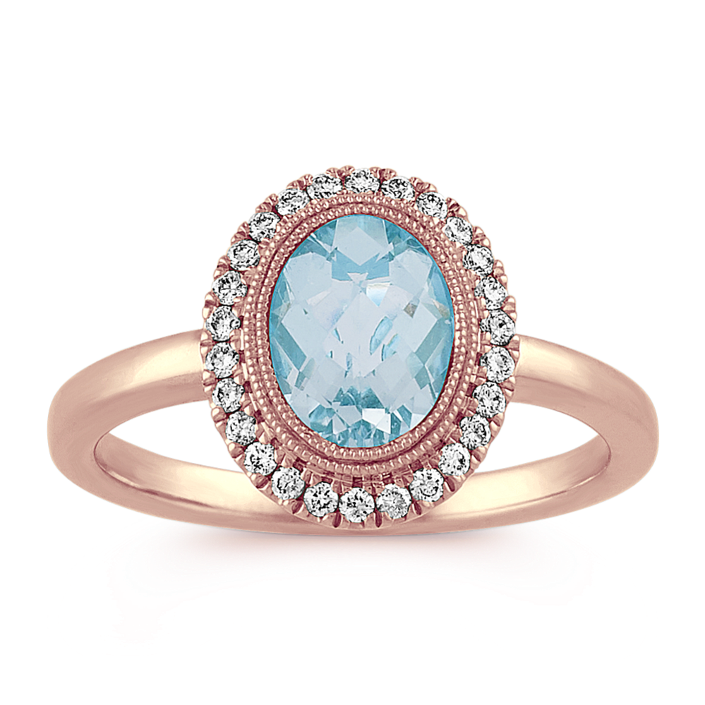 Aquamarine and Diamond Ring in 14k Rose Gold
