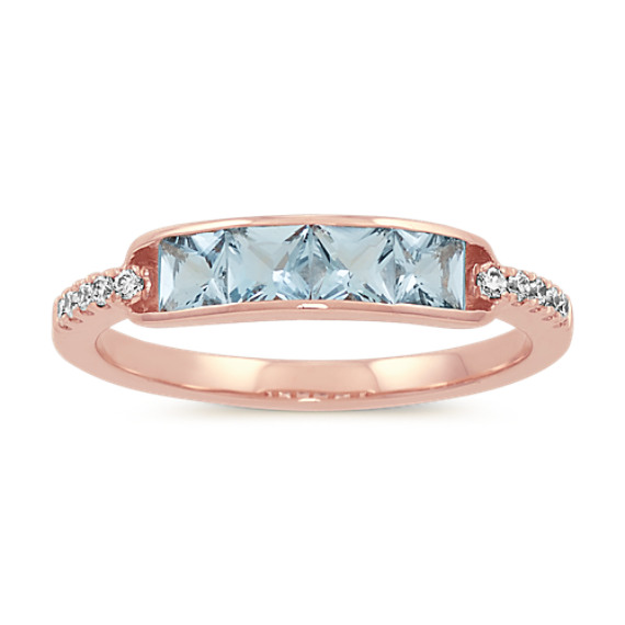 Aquamarine and Diamond Ring in 14k Rose Gold