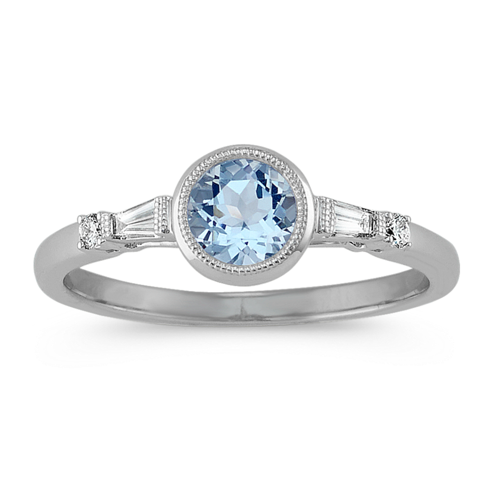 Aquamarine and Diamond Ring in 14k White Gold