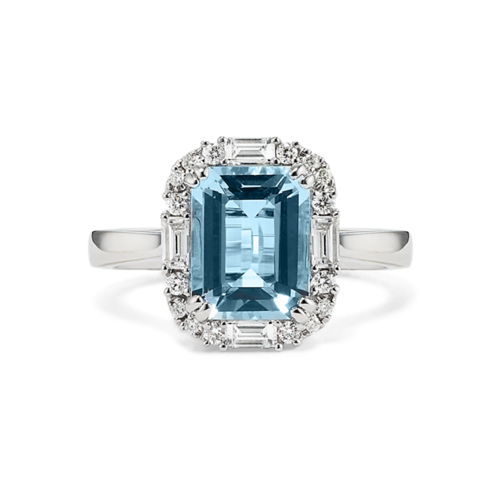 Linnet Aquamarine & Diamond Halo Ring