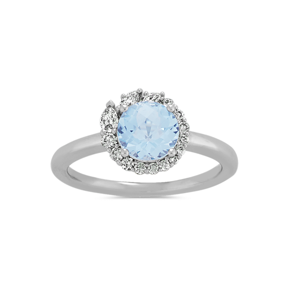 Aquamarine and Diamond Swirl Ring
