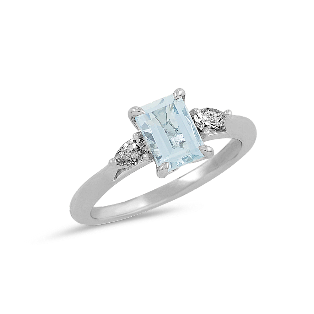 Aquamarine and Diamond Three-Stone Ring | Shane Co.