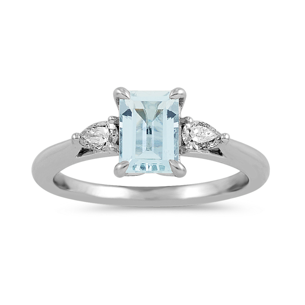 Aquamarine and Diamond Three-Stone Ring
