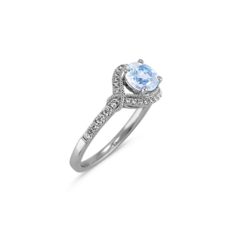 Laguna Aquamarine and Diamond Vintage Ring in Sterling Silver