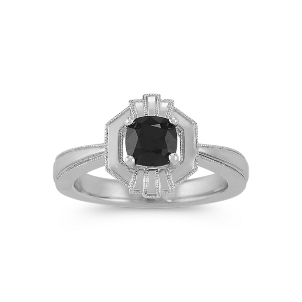 Zelda Art Deco Black Sapphire Ring in Sterling Silver