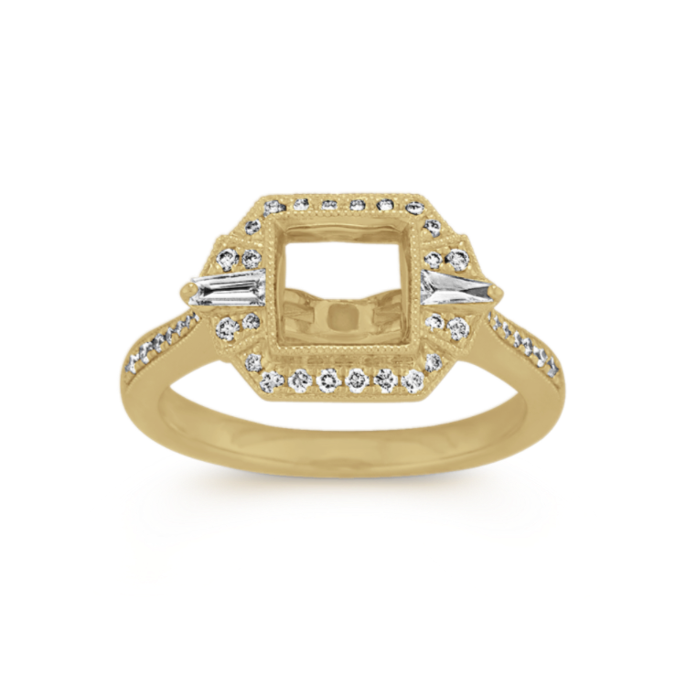 Art Deco Natural Diamond Halo Engagement Ring in 14k Yellow Gold