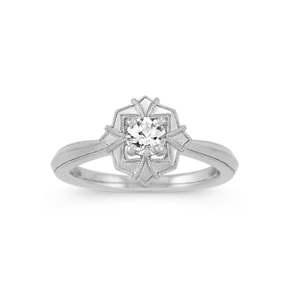 Zelda Art Deco White Sapphire Ring in Sterling Silver