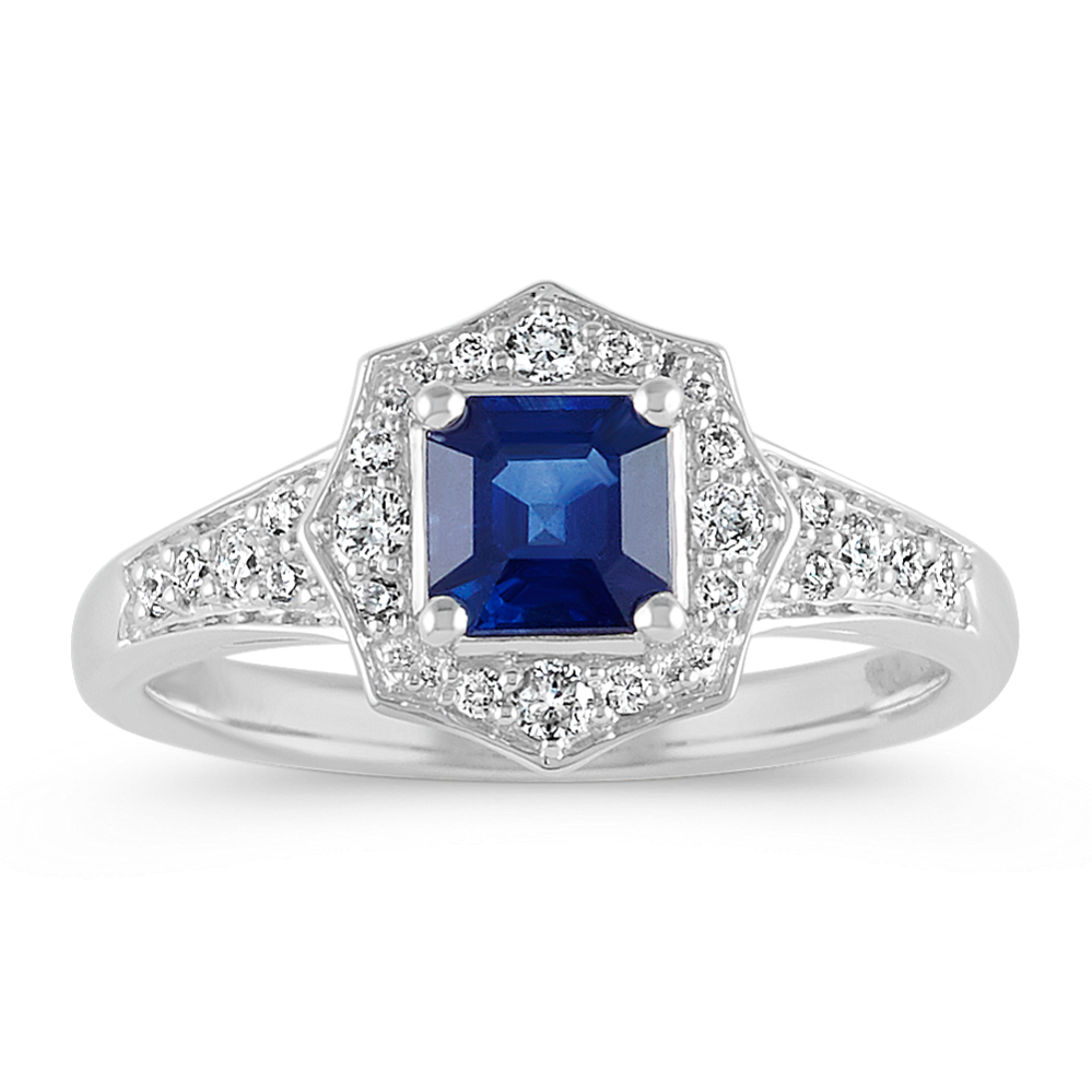 Asscher Cut Traditional Sapphire and Diamond Ring