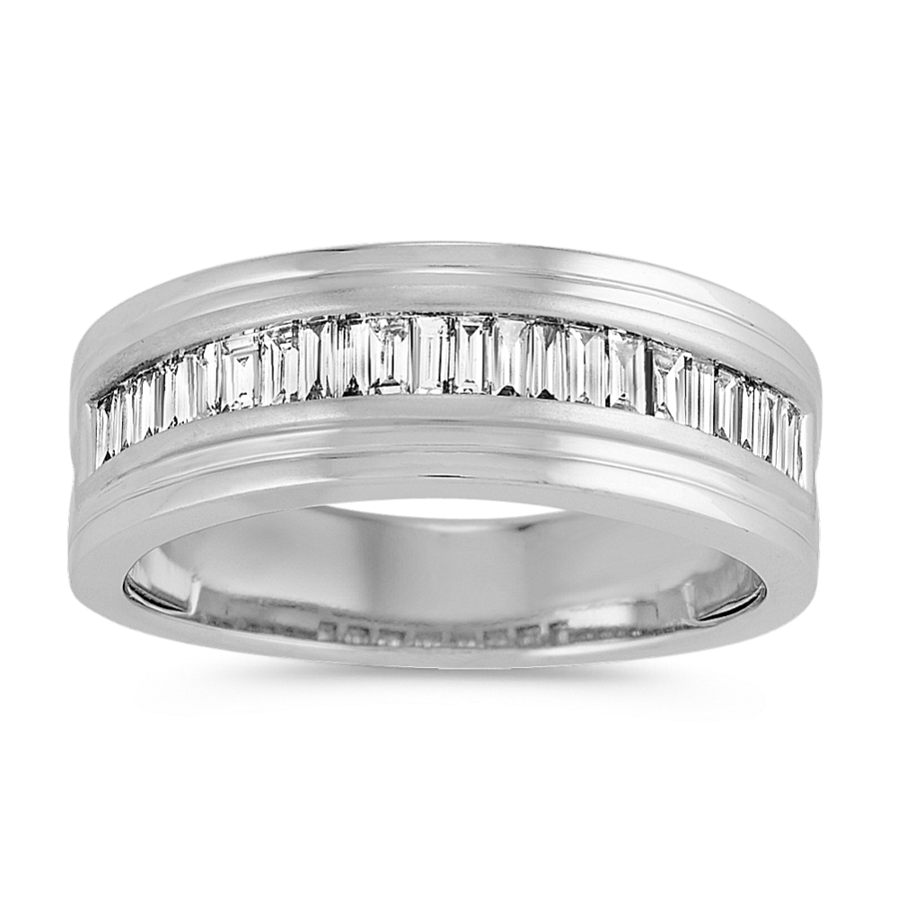 Baguette Diamond Mens Ring in 14k White Gold (8mm)