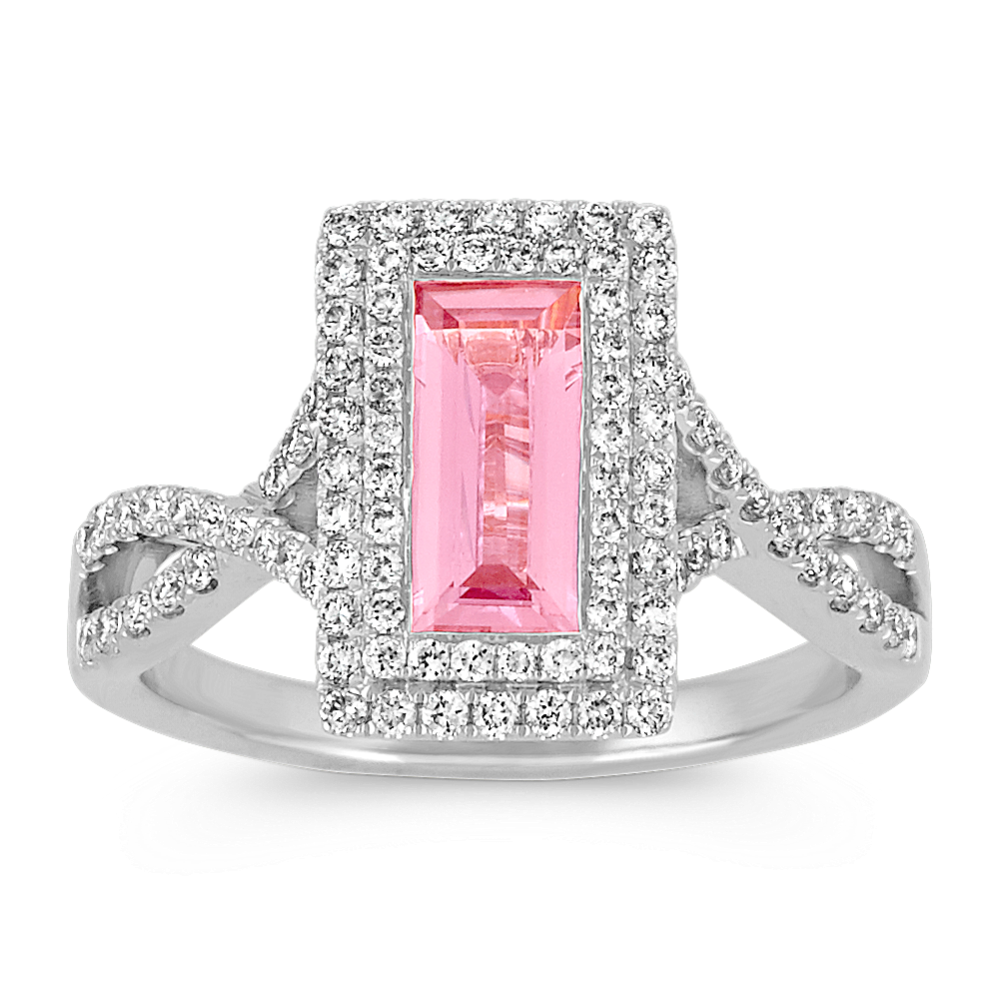 Baguette Pink Sapphire and Diamond Ring