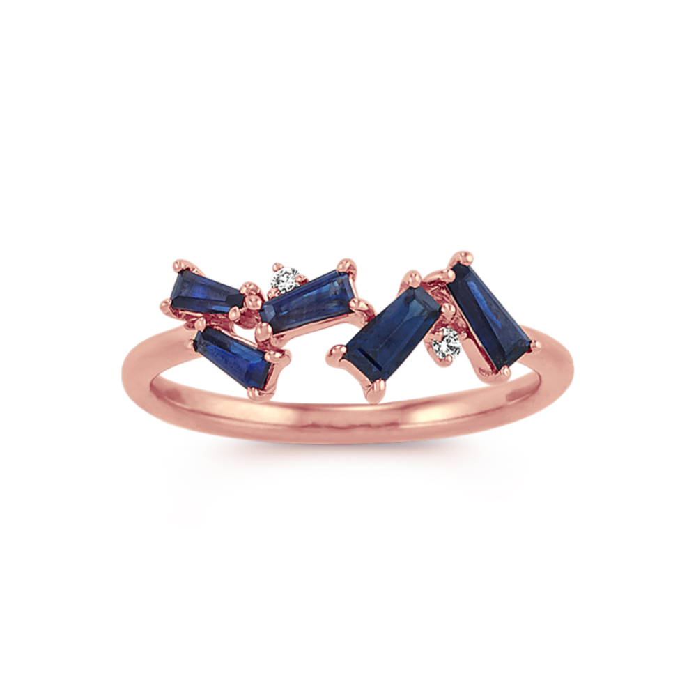 Libretto Traditional Blue Sapphire and Diamond Ring in 14K Rose Gold