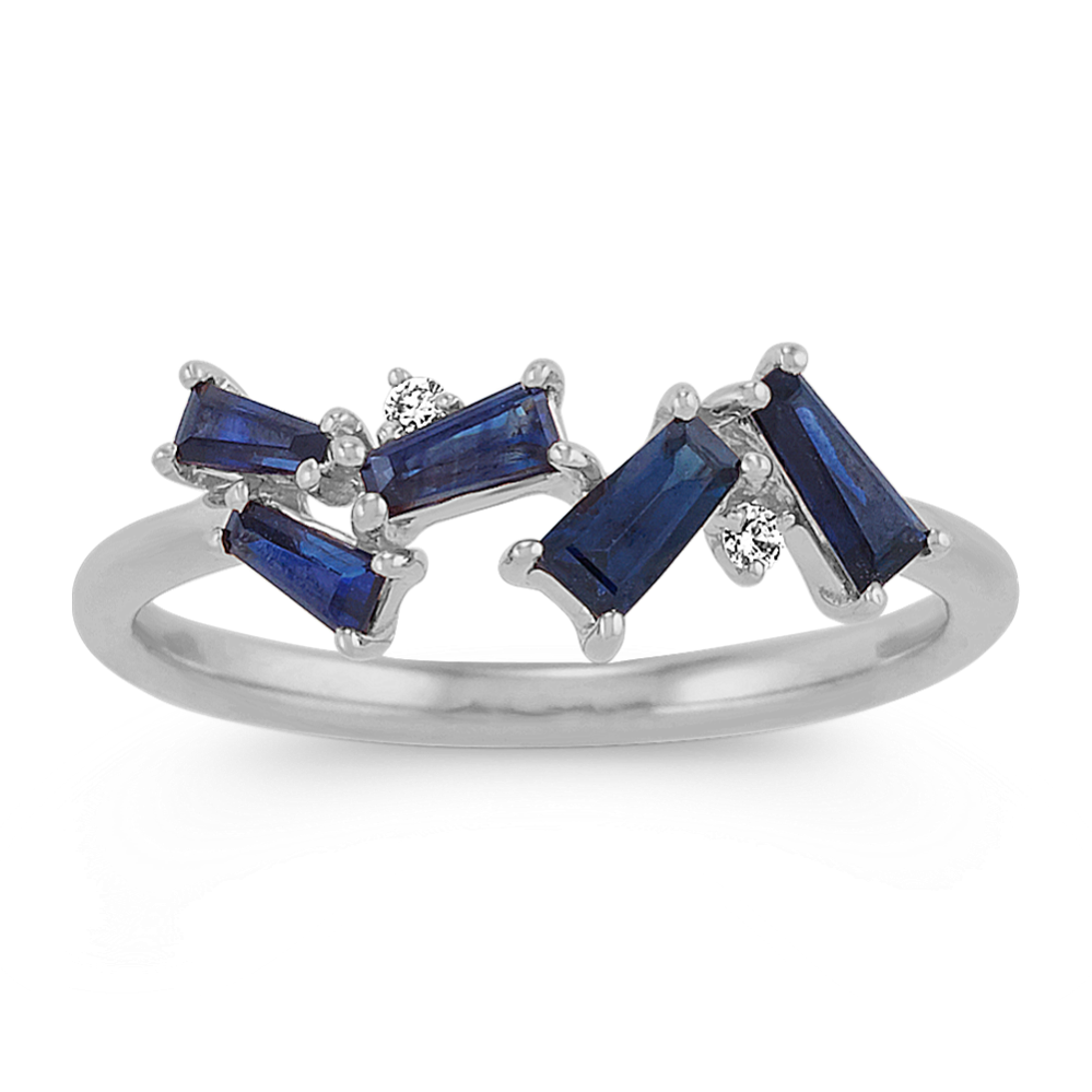 Libretto Traditional Blue Sapphire and Diamond Ring in 14K White Gold