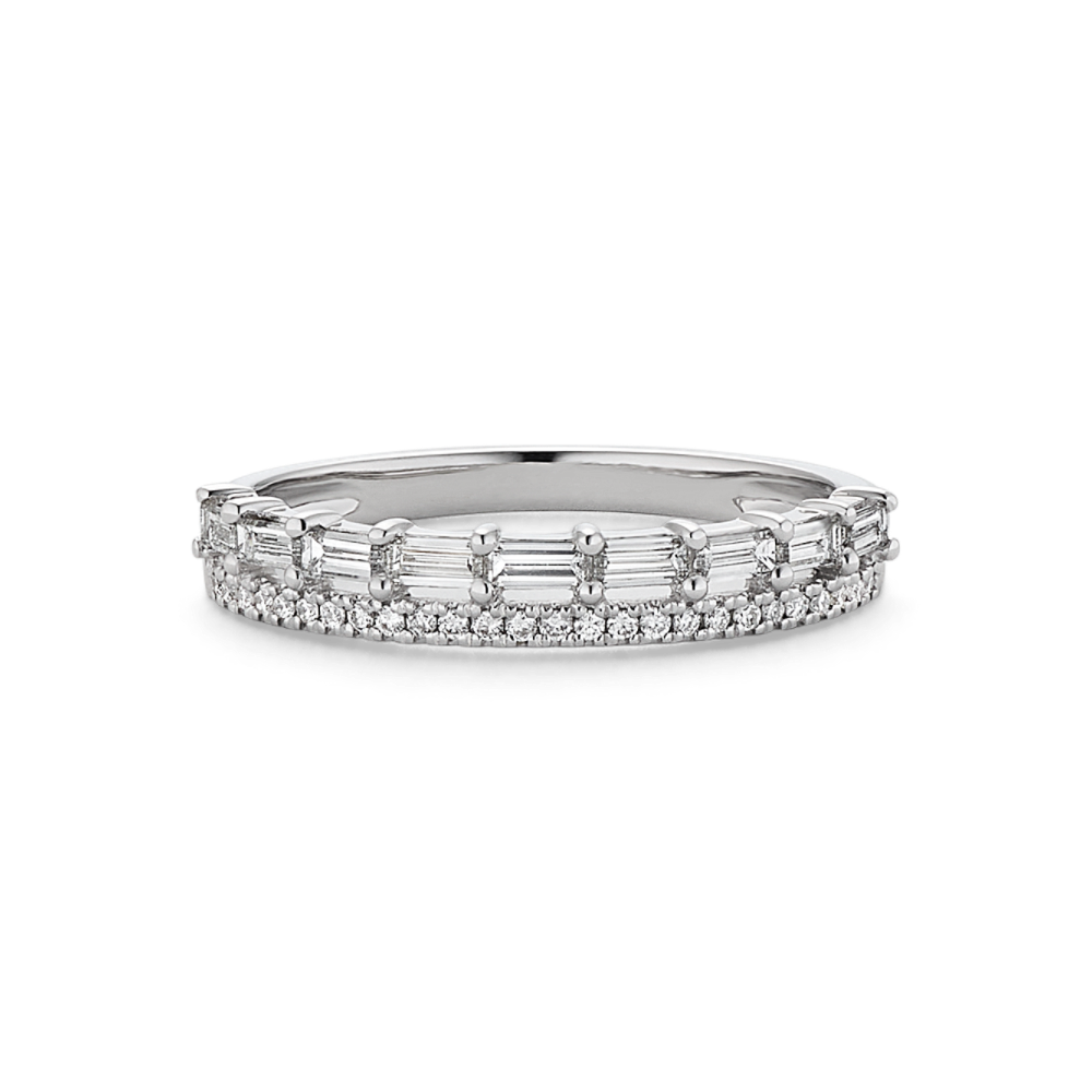 Baguette and Round Natural Diamond Band in 14k White Gold