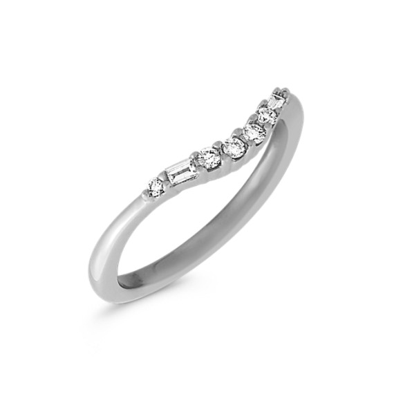 Baguette and Round Diamond Contour Wedding Band in 14k White Gold ...