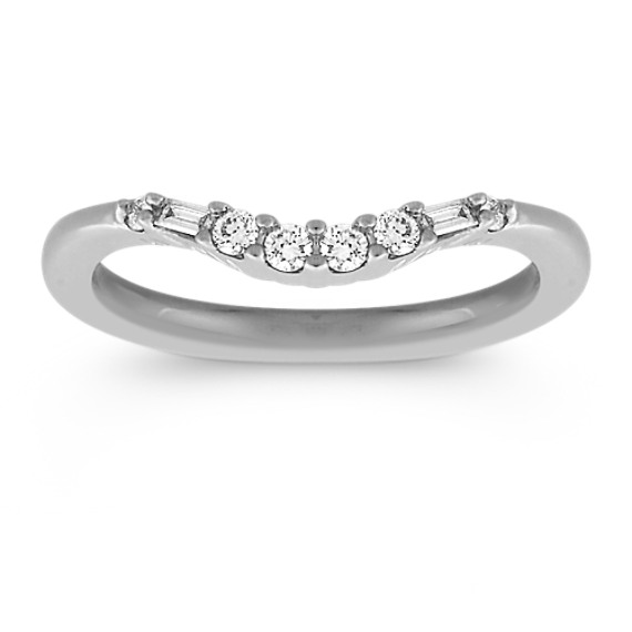 Baguette and Round Diamond Contour Wedding Band in 14k White Gold