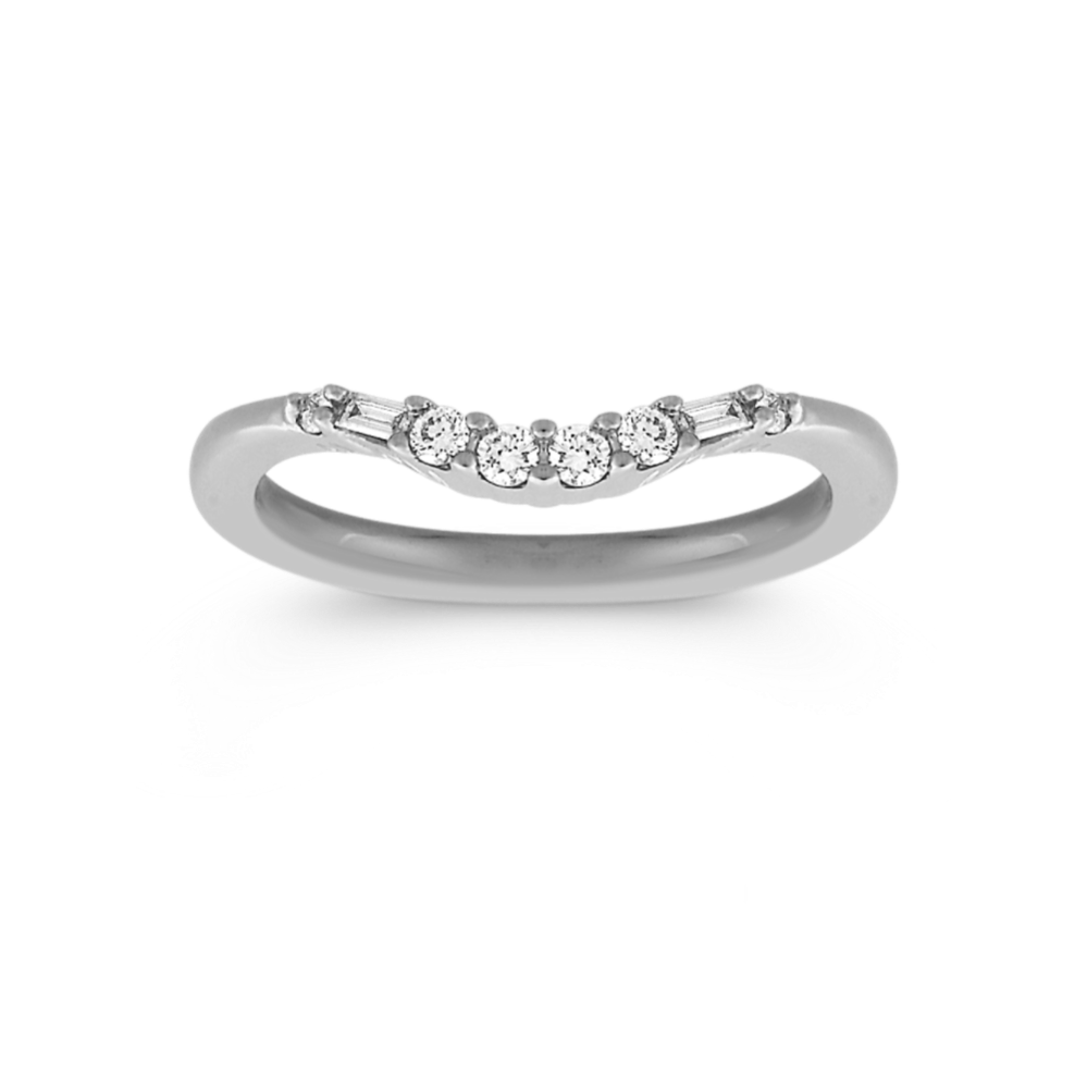 Baguette and Round Diamond Contour Wedding Band in 14k White Gold