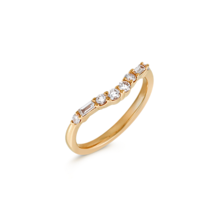 Baguette and Round Natural Diamond Contour Wedding Band in 14k Yellow Gold