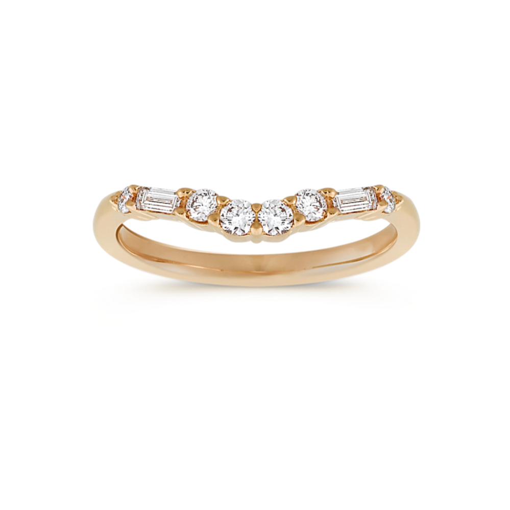 Baguette and Round Diamond Contour Wedding Band in 14k Yellow Gold