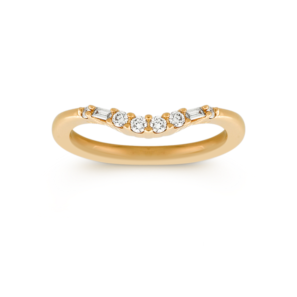 Baguette and Round Diamond Contour Wedding Band in 14k Yellow Gold