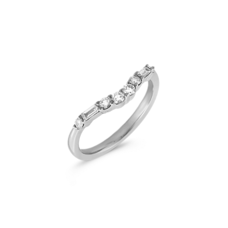 Baguette and Round Natural Diamond Contour Wedding Band