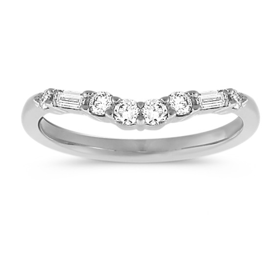 Baguette and Round Diamond Contour Wedding Band
