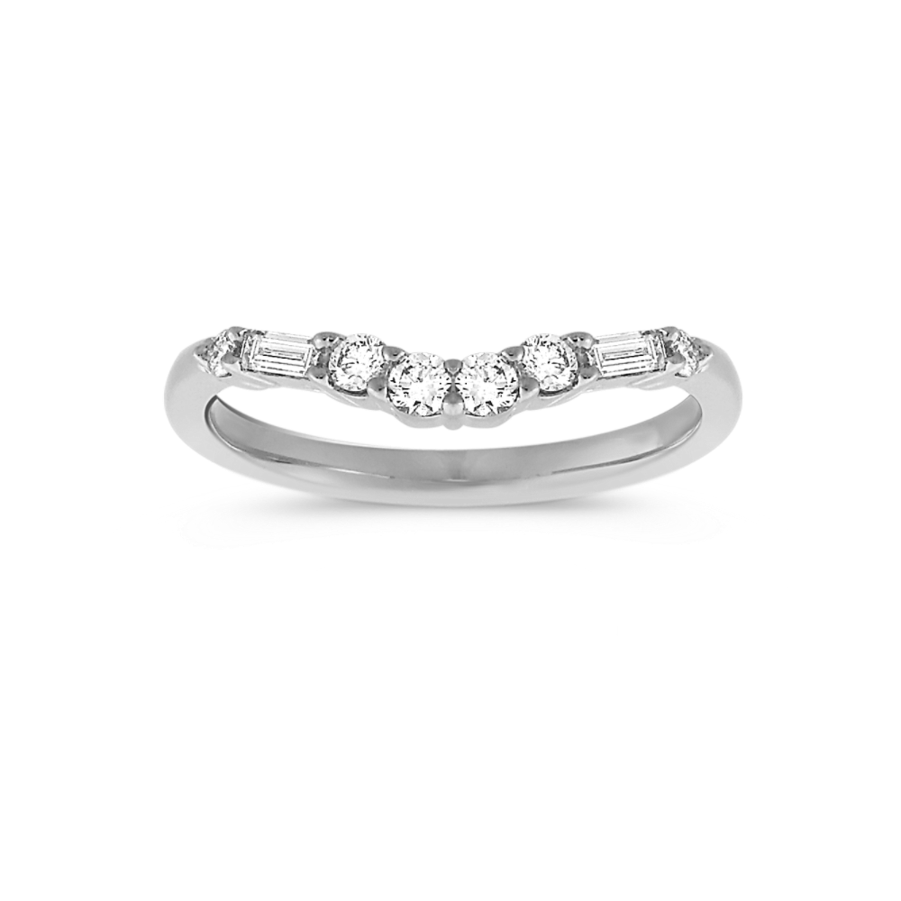 Baguette and Round Diamond Contour Wedding Band